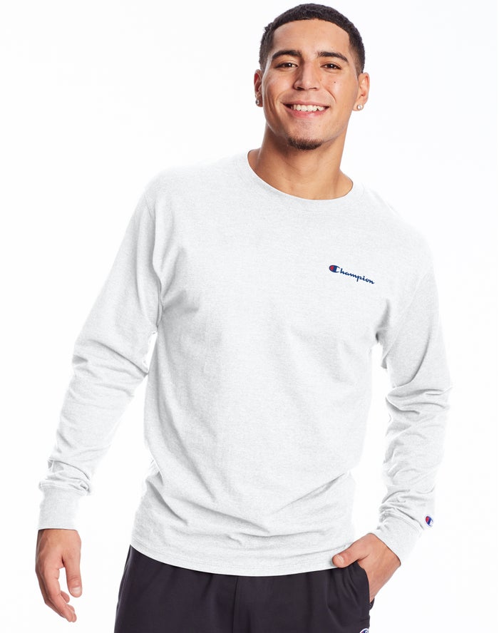 Champion Classic Jersey Long-Sleeve Script Logo T-Shirt Heren - Wit - Belgie 5279PBOYT